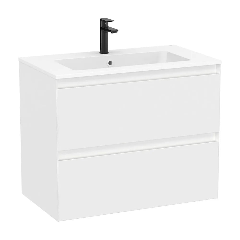 Mueble base suspendido dos cajones lavabo porcelana blanco mate 81x46x65 cm Roca - Vista 2