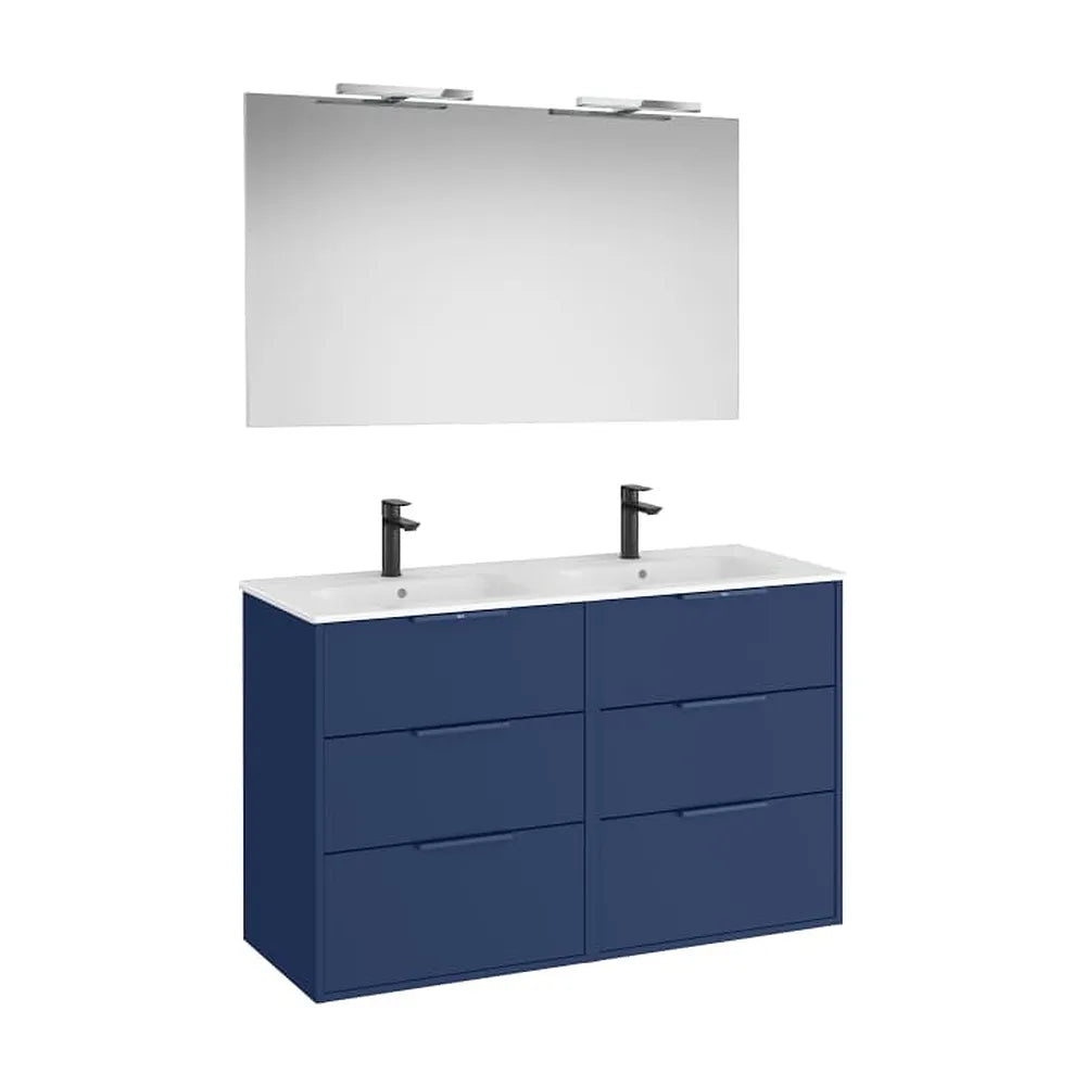 Pack mueble base compacto seis cajones lavabo doble porcelana espejo aplique led Roca - Vista 1