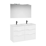Pack móvel base compacto com seis gavetas lavatório duplo em porcelana espelho com iluminação LED Roca