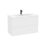 Meuble bas suspendu 2 tiroirs lavabo en porcelaine blanc mat 101 x 46 x 65 cm idéal pour salle de bains Roca