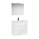 Pack móvel base compacto suspenso três gavetas com lavatório porcelana espelho aplique LED Starlight Roca