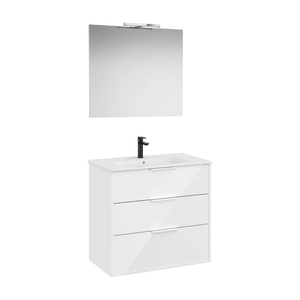 Pack mueble base compacto tres cajones lavabo porcelana espejo aplique led Starlight Roca - Vista 2