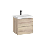 Mueble base suspendido con dos cajones y lavabo cuadrado Fineceramic 60x46x62 cm Roca