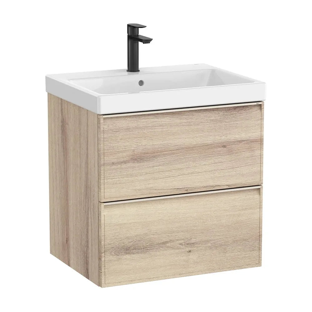 Mueble base suspendido con dos cajones y lavabo cuadrado Fineceramic 60x46x62 cm Roca - Vista 2