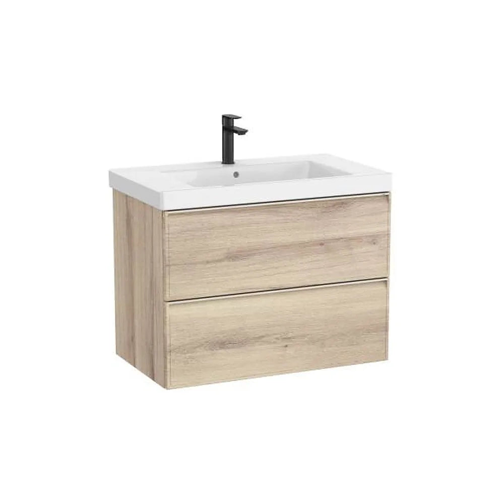 Mueble base suspendido con dos cajones y lavabo cuadrado Fineceramic 80x46x62 cm Roca - Vista 1