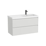 Mueble base suspendido con dos cajones y lavabo Fineceramic a la derecha 100x46x62 cm Roca