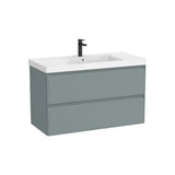 Meuble bas suspendu deux tiroirs avec lavabo carré Fineceramic 100 x 46 x 62 cm finition bleu polar Roca