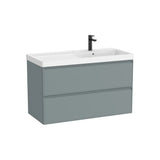 Mueble base suspendido con dos cajones y lavabo Fineceramic a la derecha 100x46x62 cm Roca