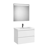 Pack mueble base dos cajones lavabo Fineceramic espejo LED Eidos 80x46x62 cm Roca