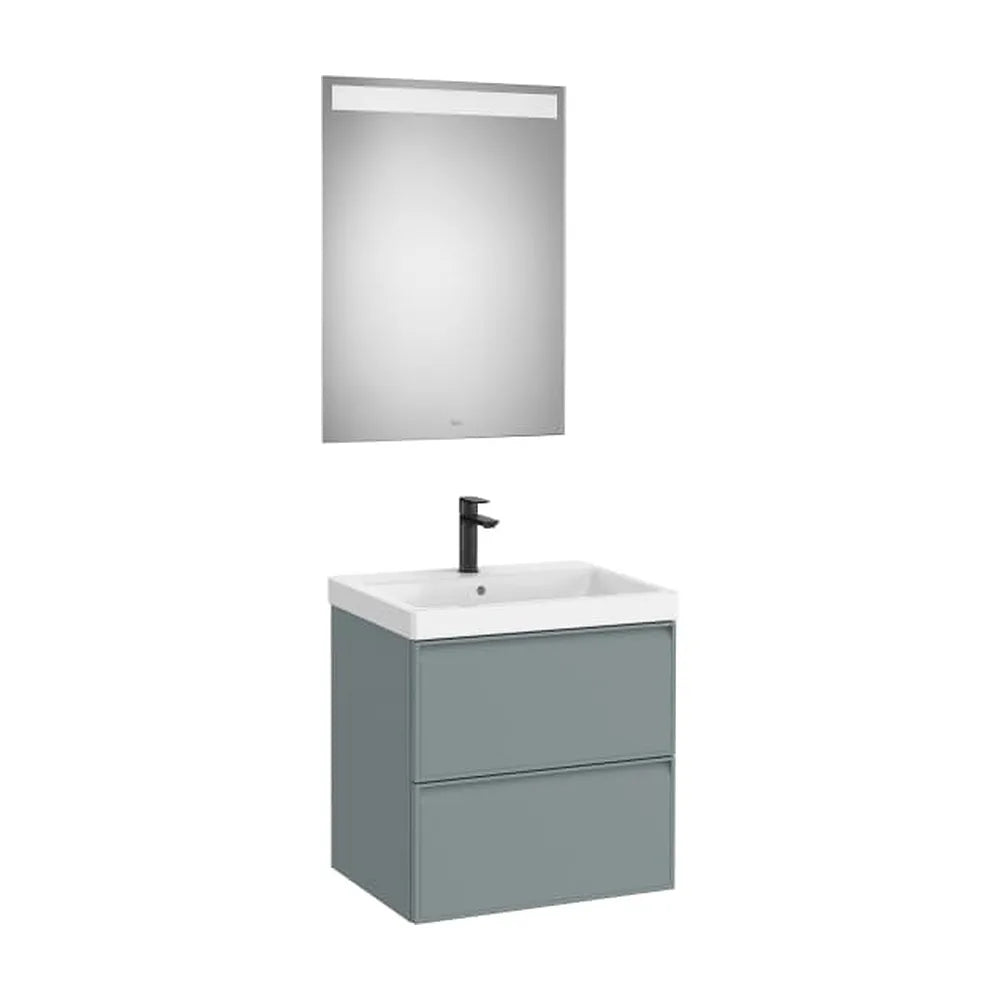 Pack mueble base dos cajones lavabo Fineceramic espejo LED Eidos 60x46x62 cm Roca - Vista 1