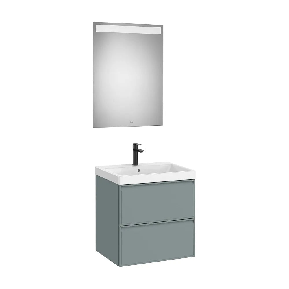 Pack mueble base dos cajones lavabo Fineceramic espejo LED Eidos 60x46x62 cm Roca - Vista 2
