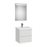 Pack móvel base duas gavetas lavatório Fineceramic espelho LED Eidos 60 x 46 x 62 cm Roca