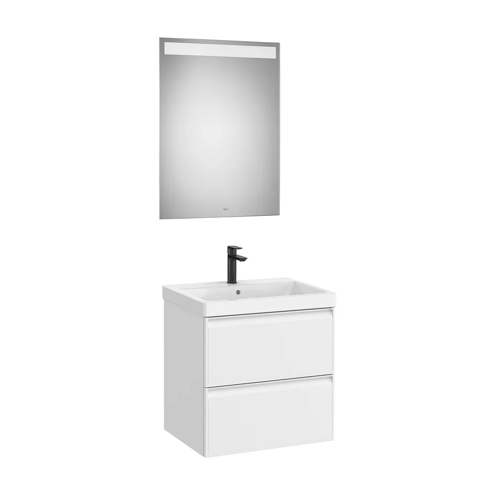 Mueble Base 2 Cajones Lavabo Fineceramic Espejo Led 60x46x62cm Colección Eidos Roca - Vista 2