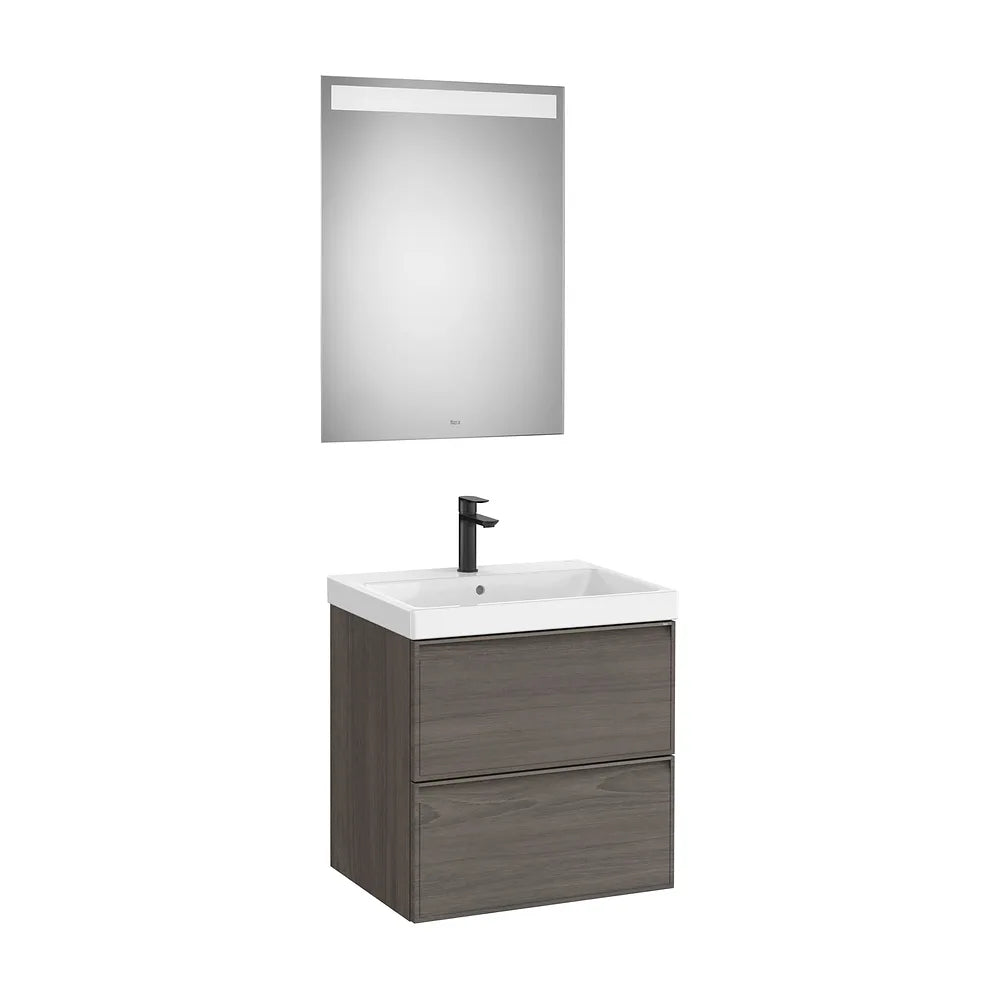 Mueble Base 2 Cajones Lavabo Fineceramic Espejo Led 60x46x62cm Colección Eidos Roca - Vista 2