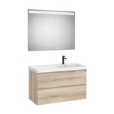 Pack meuble sous lavabo 2 tiroirs avec lavabo Fineceramic à droite miroir LED 100x46x62 cm Roca