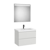 Pack mueble base dos cajones lavabo Fineceramic espejo LED 80x46x62 cm Roca