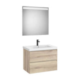 Pack mueble base dos cajones lavabo Fineceramic espejo LED Eidos 80x46x62 cm Roca