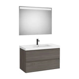 Pack mueble base dos cajones lavabo Fineceramic centrado espejo LED 100x46x62 cm Roca