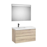 Pack mueble base dos cajones lavabo Fineceramic izquierda espejo LED 100x46x62 cm Roca