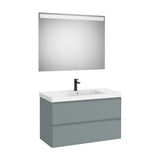Pack mueble base dos cajones lavabo Fineceramic centrado espejo LED 100x46x62 cm Roca