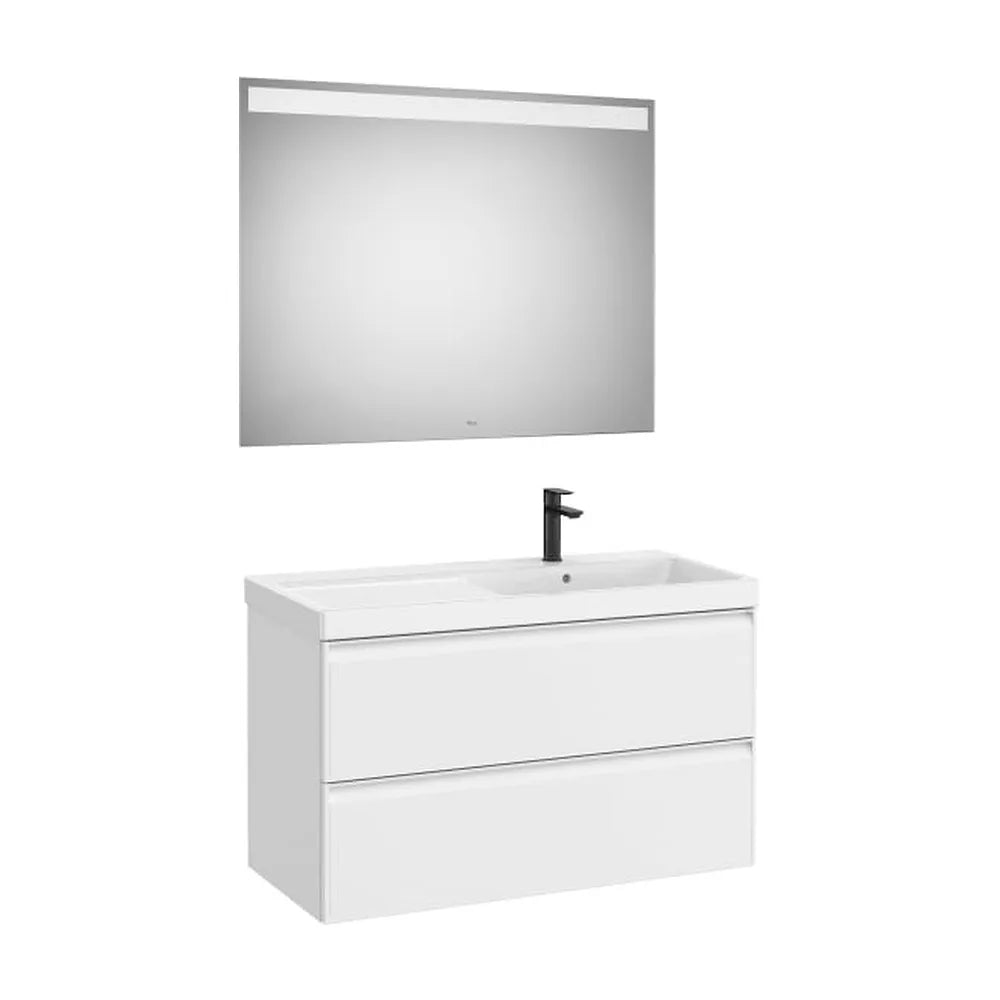 Pack mueble base dos cajones lavabo Fineceramic derecha espejo LED Eidos 100x46x62 cm Roca - Vista 1