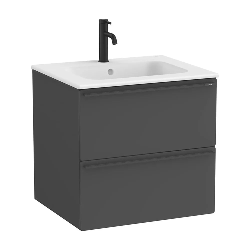Mueble base suspendido con dos cajones y lavabo porcelana blanco mate 61x51x56 cm Roca - Vista 2