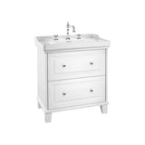 Móvel base de chão com 2 gavetas e lavatório central 3 orifícios branco mate 80 x 50 x 87 cm Roca