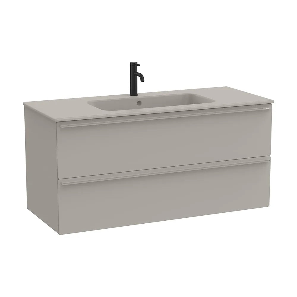 Mueble base suspendido dos cajones lavabo porcelana gris arena 121x51x56 cm Roca - Vista 2