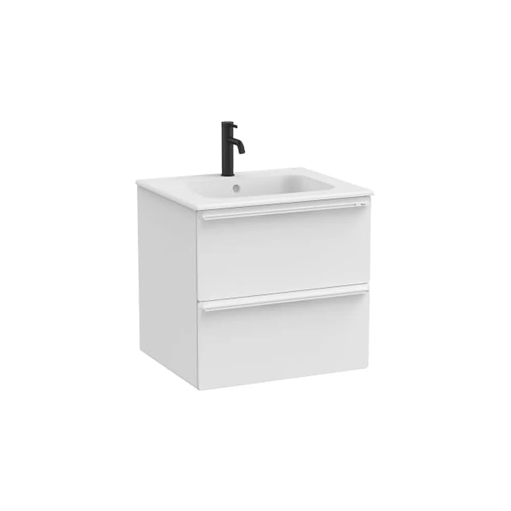 Mueble base suspendido con dos cajones y lavabo porcelana blanco mate 61x51x56 cm Roca - Vista 1