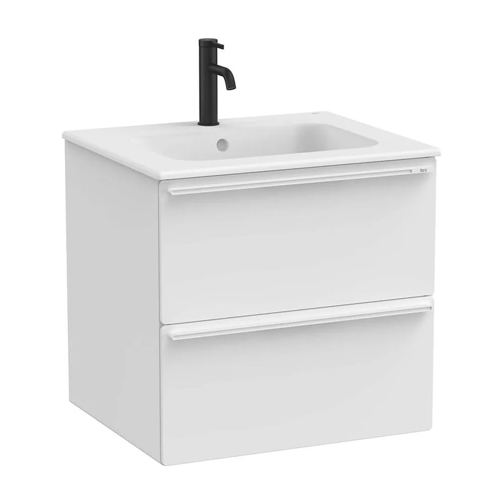 Mueble base suspendido con dos cajones y lavabo porcelana blanco mate 61x51x56 cm Roca - Vista 2