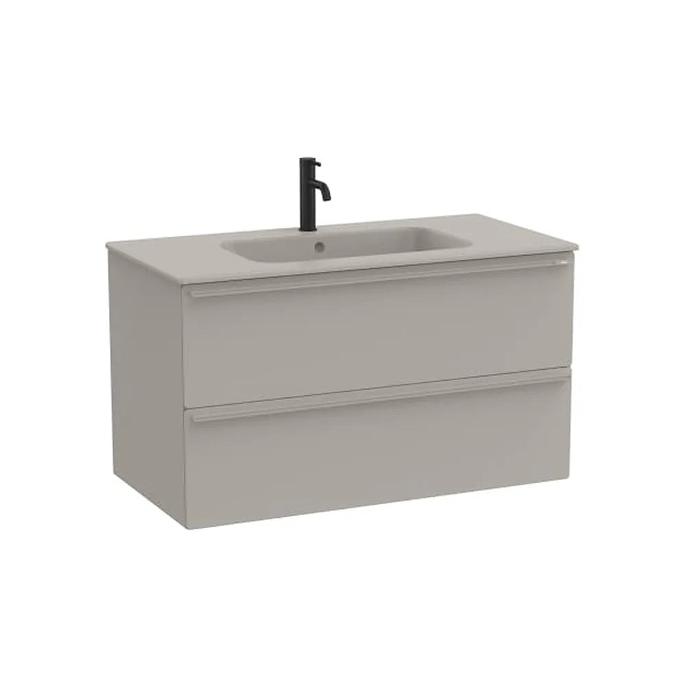 Mueble base suspendido dos cajones con lavabo porcelana gris arena 101x51x56 cm Roca - Vista 1