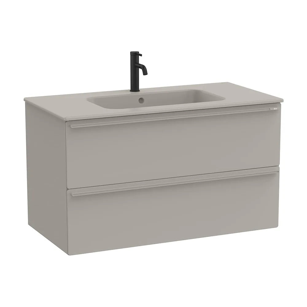 Mueble base suspendido dos cajones con lavabo porcelana gris arena 101x51x56 cm Roca - Vista 2