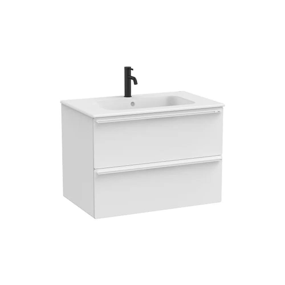 Mueble base suspendido con dos cajones y lavabo porcelana blanco mate 81x51x56 cm Roca - Vista 1