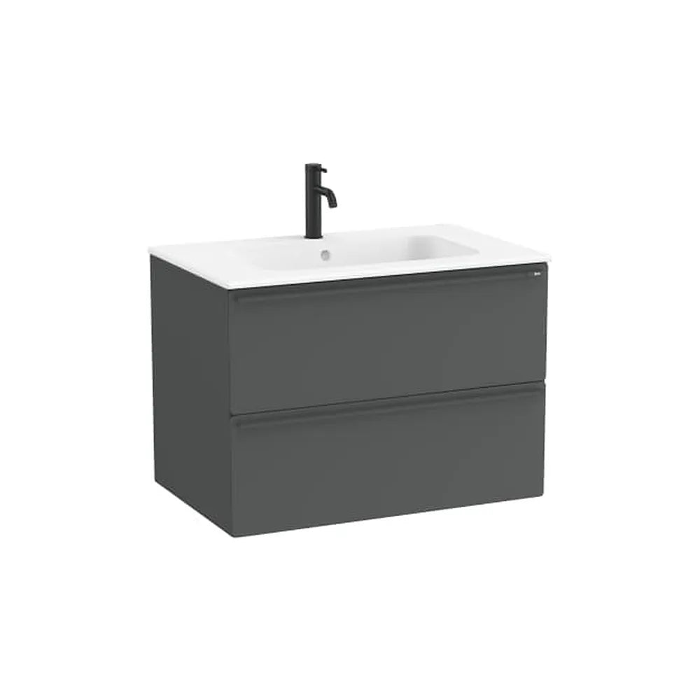 Mueble base suspendido con dos cajones y lavabo de porcelana blanco mate 81x51x56 cm Roca - Vista 1