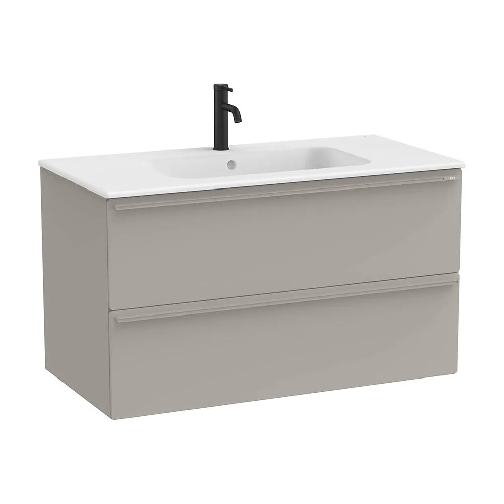 Mueble base suspendido dos cajones lavabo porcelana blanco mate 101x51x56 cm Roca - Vista 2