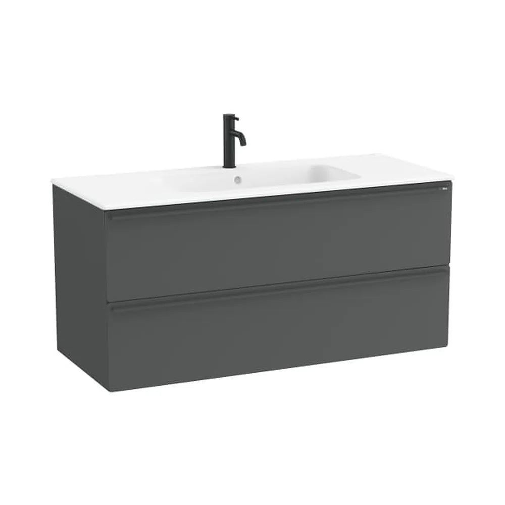 Mueble base suspendido con dos cajones y lavabo porcelana blanco mate 121x51x58 cm Roca - Vista 1