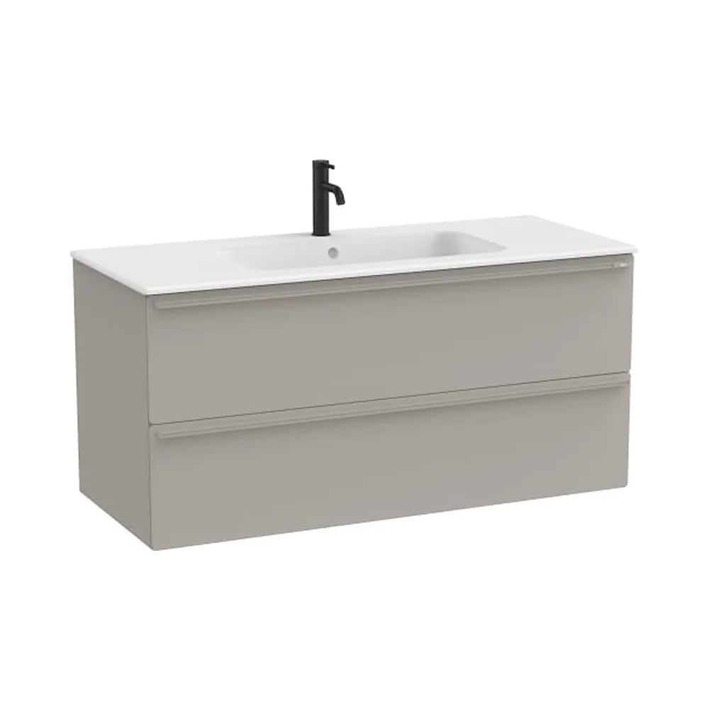Mueble base suspendido con dos cajones y lavabo porcelana blanco mate 121x51x56 cm Roca - Vista 1