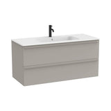 Meuble bas suspendu 121 x 51 x 56 cm avec lavabo porcelaine blanc mat deux tiroirs finition gris sable Design Volia Roca