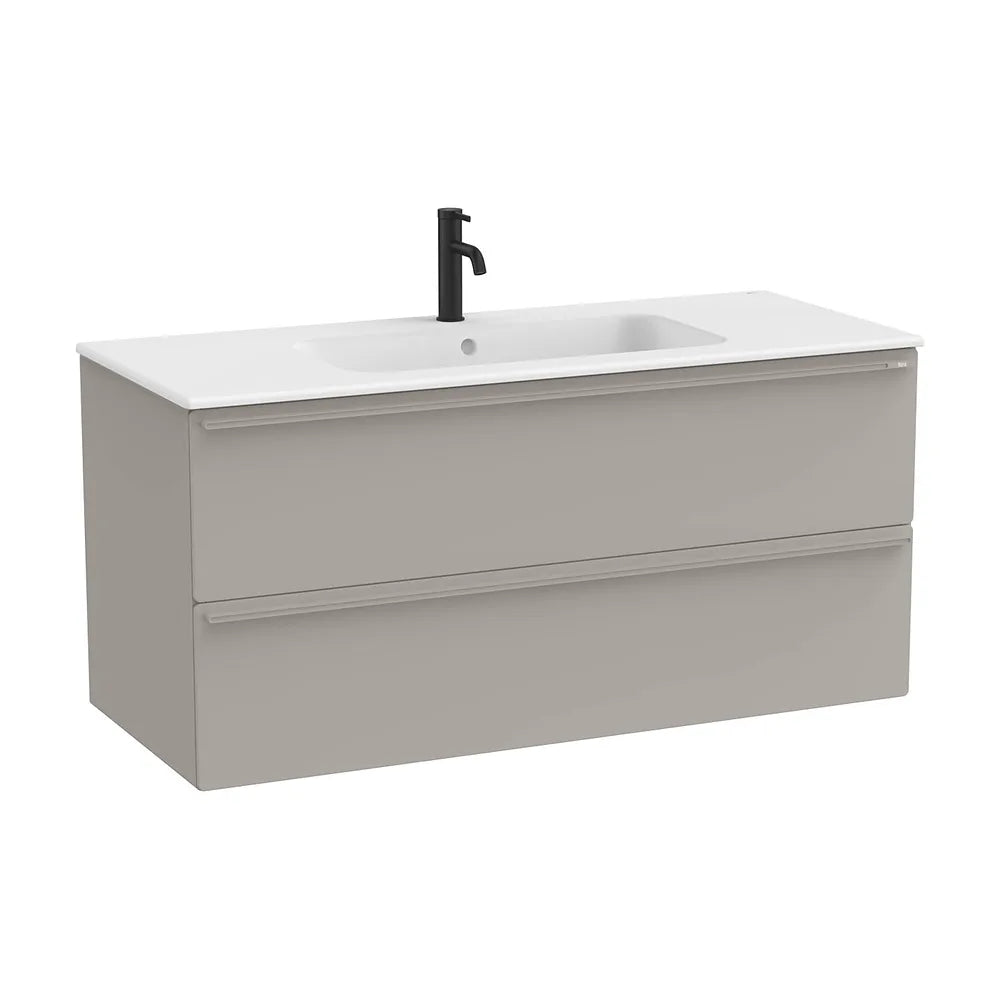 Mueble base suspendido con dos cajones y lavabo porcelana blanco mate 121x51x56 cm Roca - Vista 2