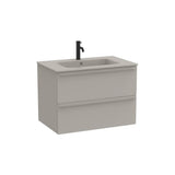 Móvel base suspenso com duas gavetas com fecho amortecido e lavatório em porcelana cinza areia 81 x 51 x 56 cm Roca