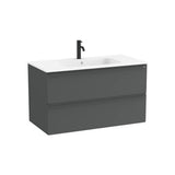 Meuble bas suspendu 2 tiroirs avec plan lavabo en porcelaine blanc mat 101 x 51 x 56 cm Roca