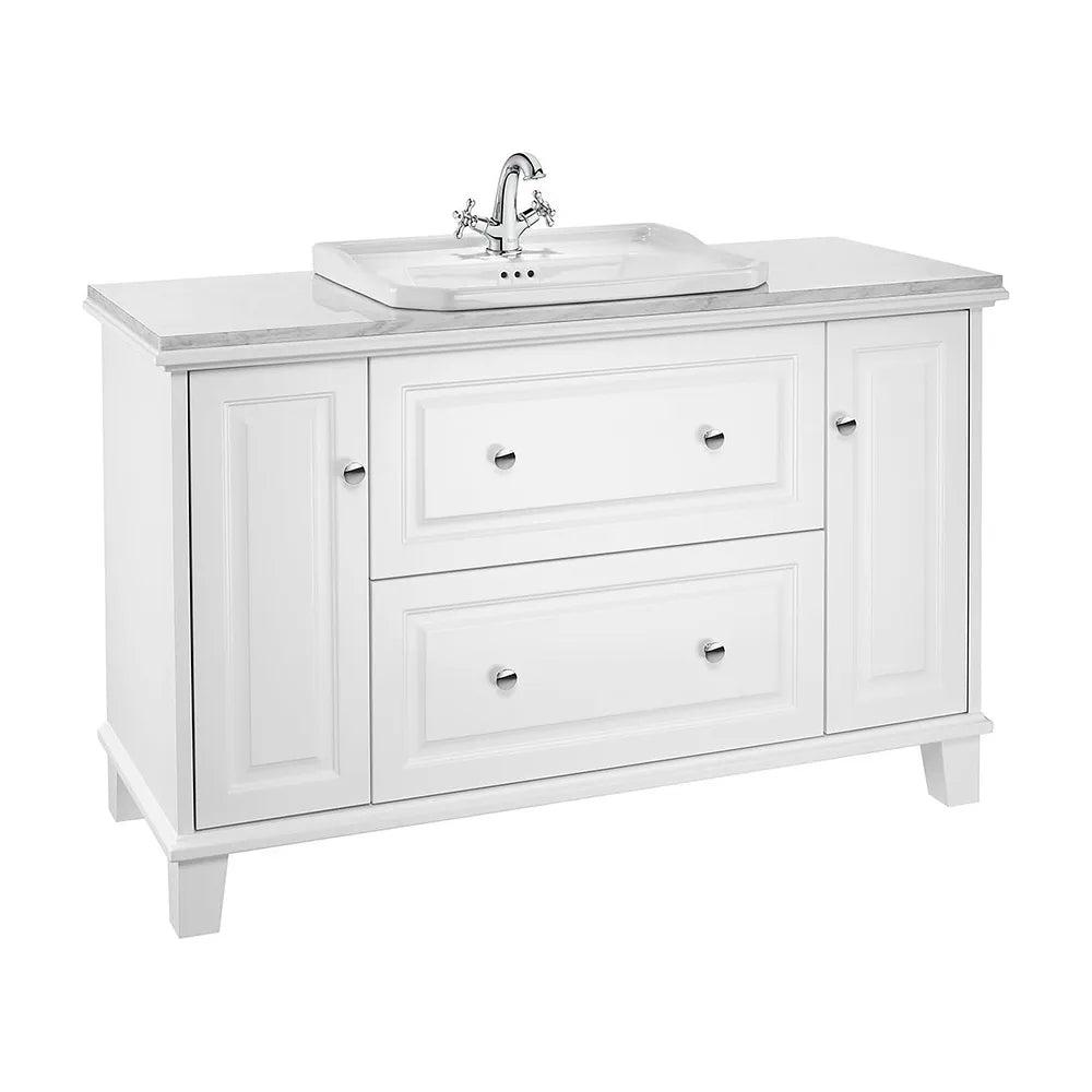 Mueble Base 2 Cajones Dos Puertas para Lavabo Encimera 130x49x83cm Colección Carmen Blanco Mate Roca - Vista 2