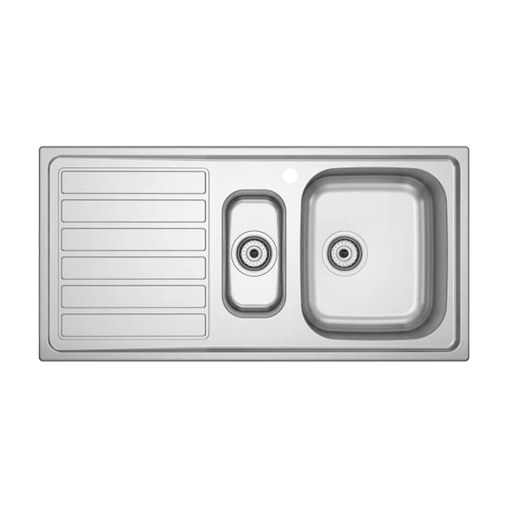 Fregadero de acero inoxidable 2 cubetas con escurridor izquierdo y orificio para grifería Roca - Vista 1