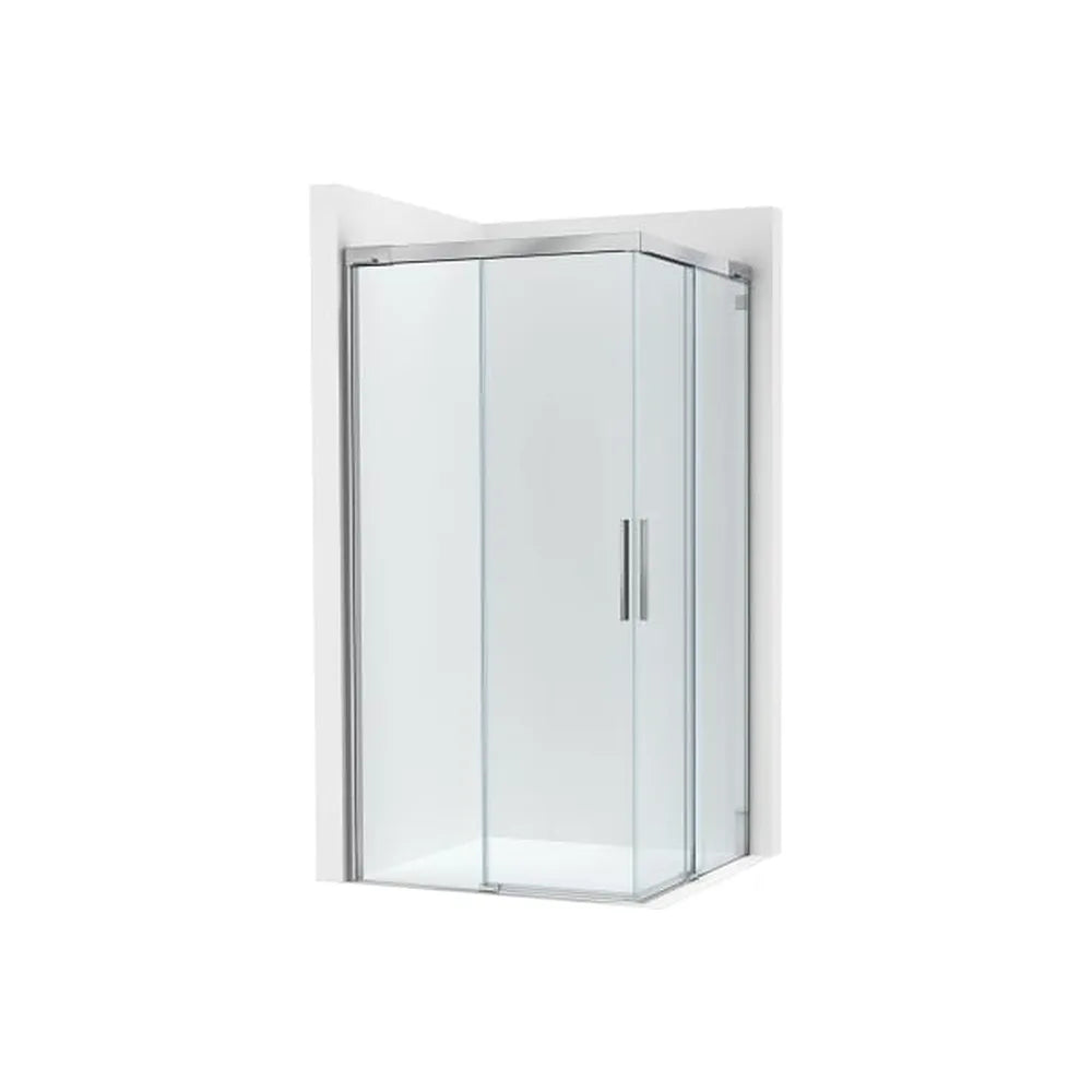Lateral ducha 1 hoja corredera 1 fija cristal transparente perfil plata brillo 80x200 cm Roca - Vista 1