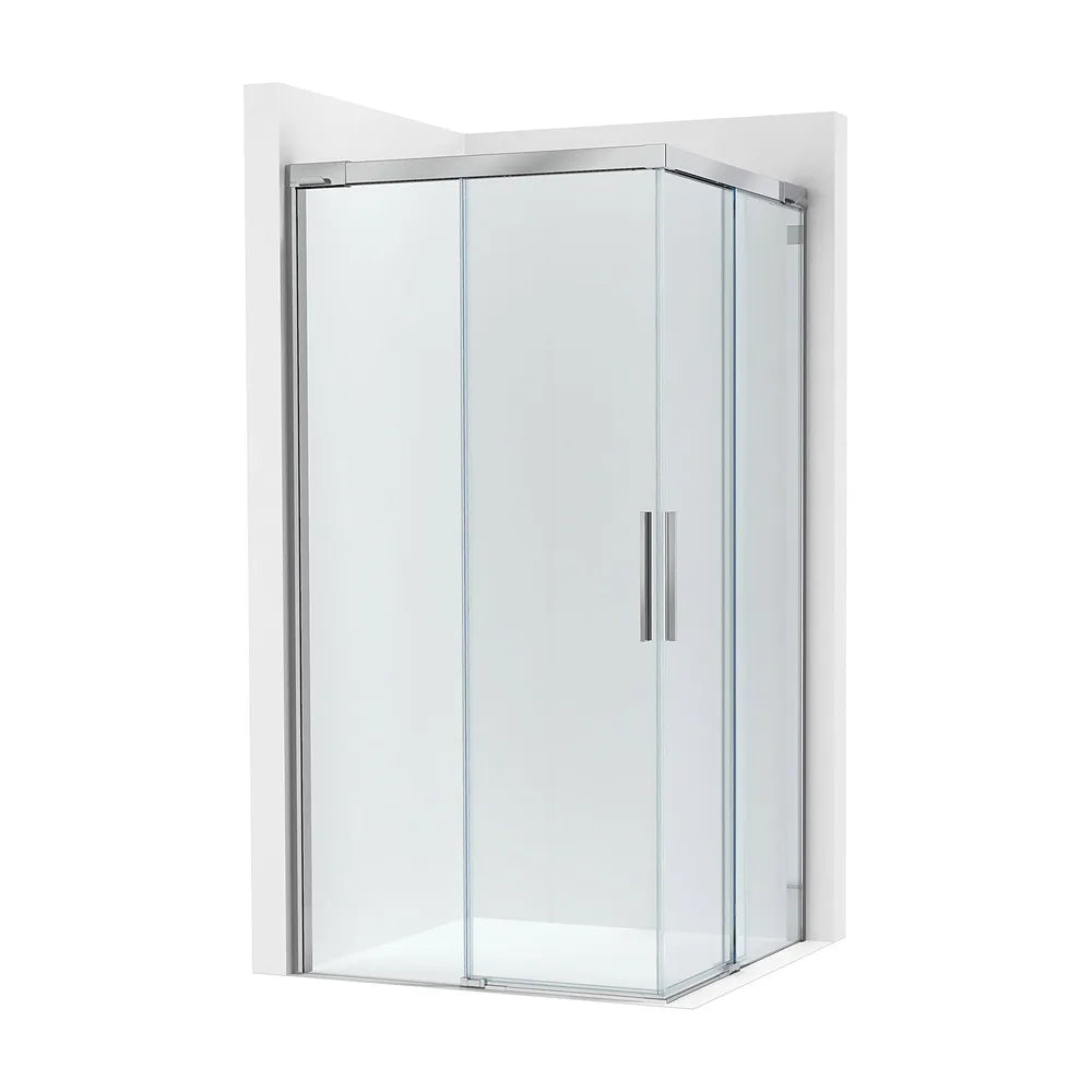 Lateral ducha 1 hoja corredera 1 fija cristal transparente perfil plata brillo 100x200 cm Roca - Vista 2