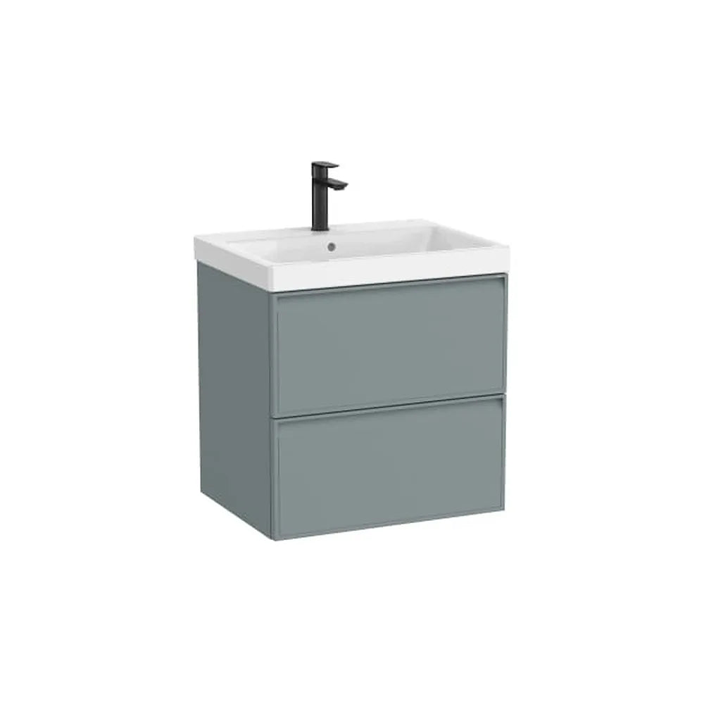 Mueble base suspendido con lavabo cuadrado Fineceramic dos cajones 60x46x62 cm Roca - Vista 1