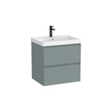Mueble base suspendido con lavabo cuadrado Fineceramic dos cajones 60x46x62 cm Roca