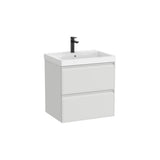 Meuble bas suspendu deux tiroirs avec lavabo carré en Fineceramic couleur gris pierre 60 x 46 x 62 cm Roca