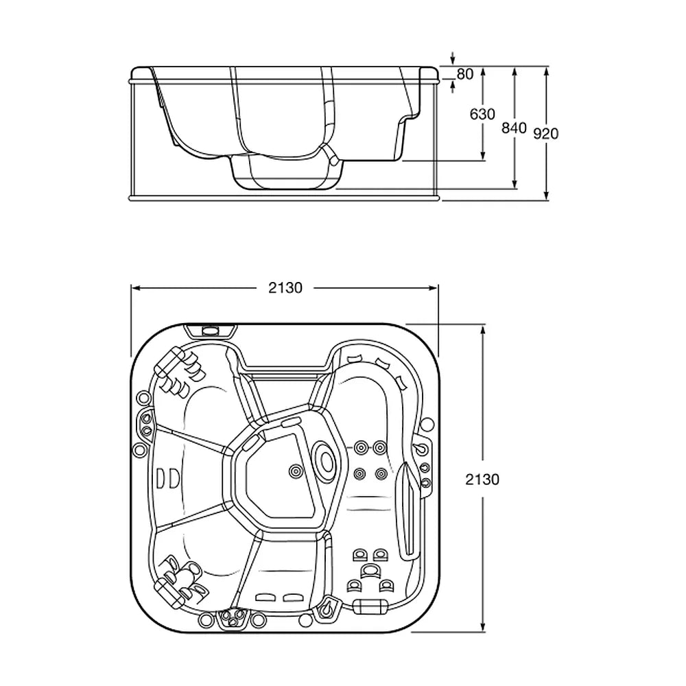 Spa apto para cinco personas de forma cuadrada de 213 cm fabricado en acrílico Broadway Family Roca - Vista 3