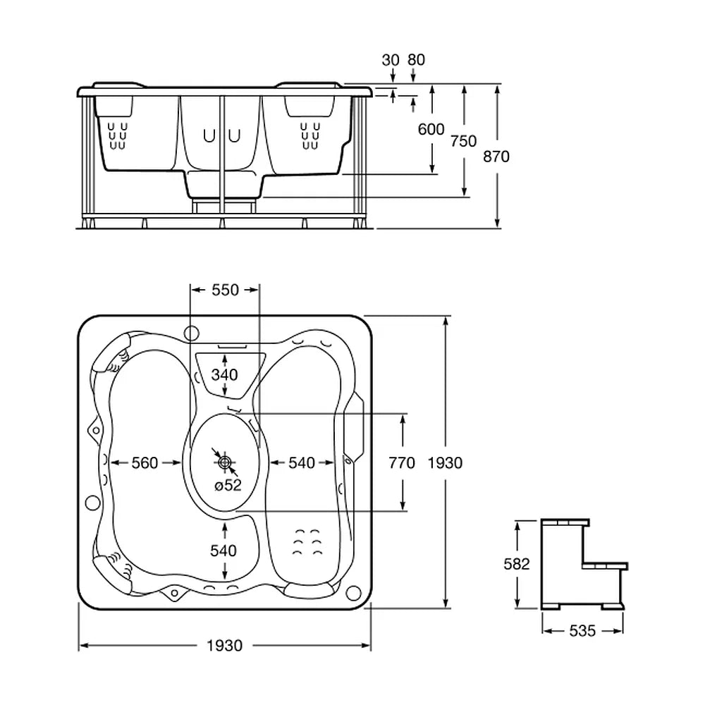 Spa apto para cuatro personas de forma cuadrada de 193 cm fabricado en acrílico Broadway Roca - Vista 3